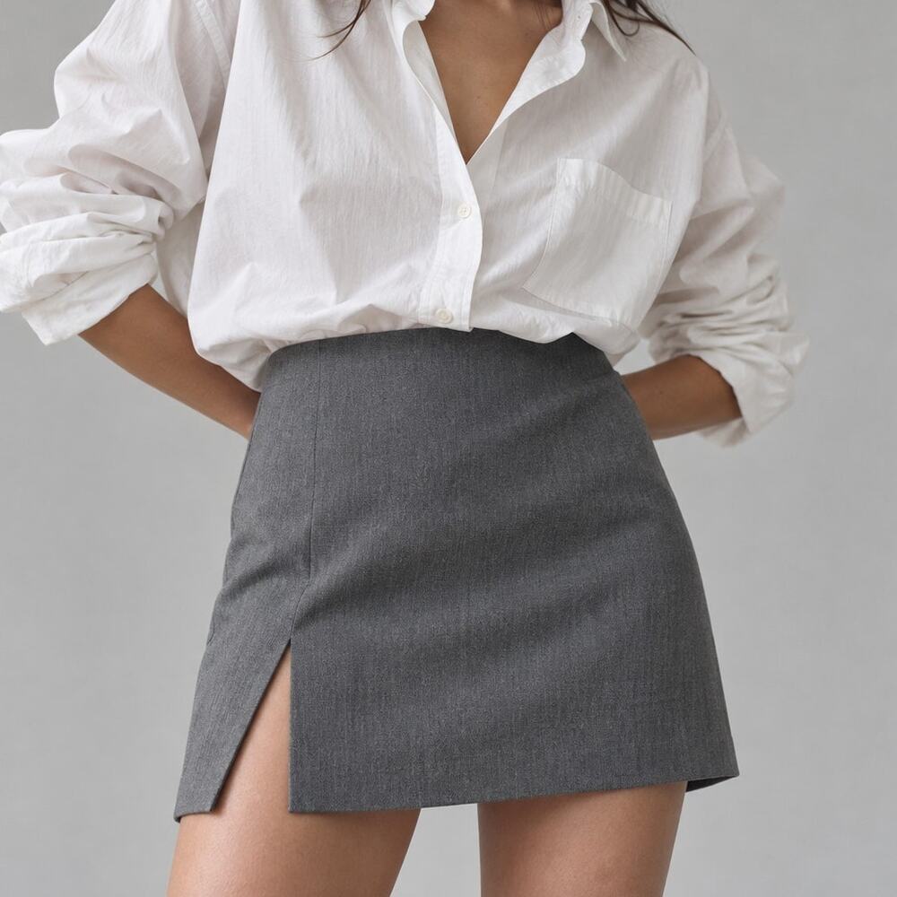 Djerf Avenue Must Have Tailored Front Slit Mini Skirt in Gray size M